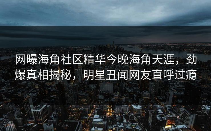 网曝海角社区精华今晚海角天涯，劲爆真相揭秘，明星丑闻网友直呼过瘾